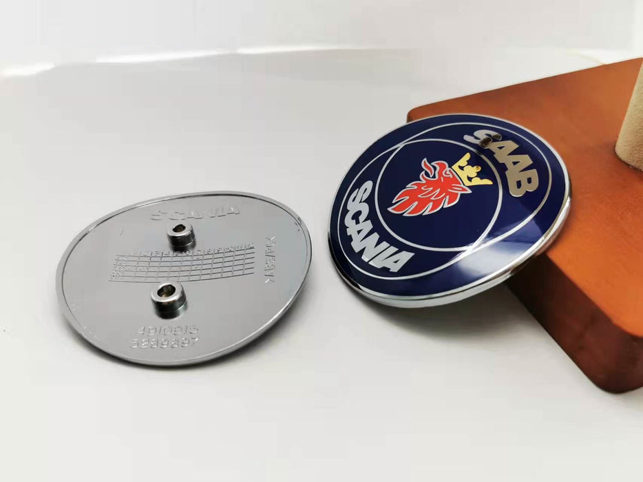 Saab Convertible Boot Badge 'SAAB Scania' Injection alloy/hard enamel. New and improved, UV protective coating.
