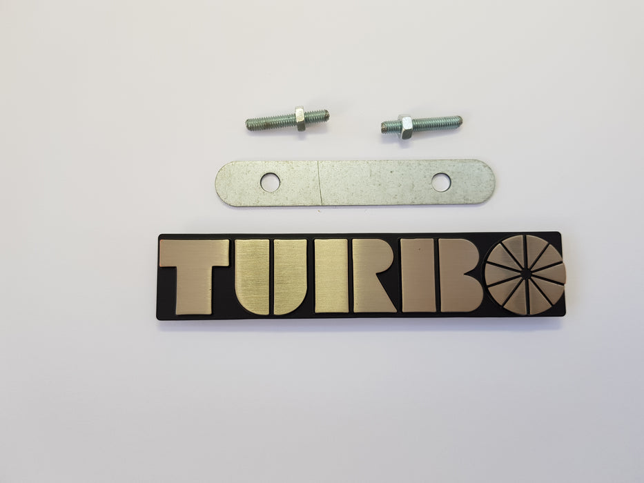99 turbo Grill badge with 2 threaded grommets on the back, with bar and screwfittings