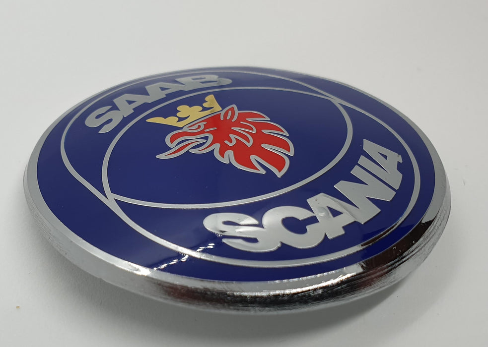 Saab Bonnet Badge 'SAAB  Scania' Injection  alloy/hard enamel New and improved. UV protective epoxy coating.